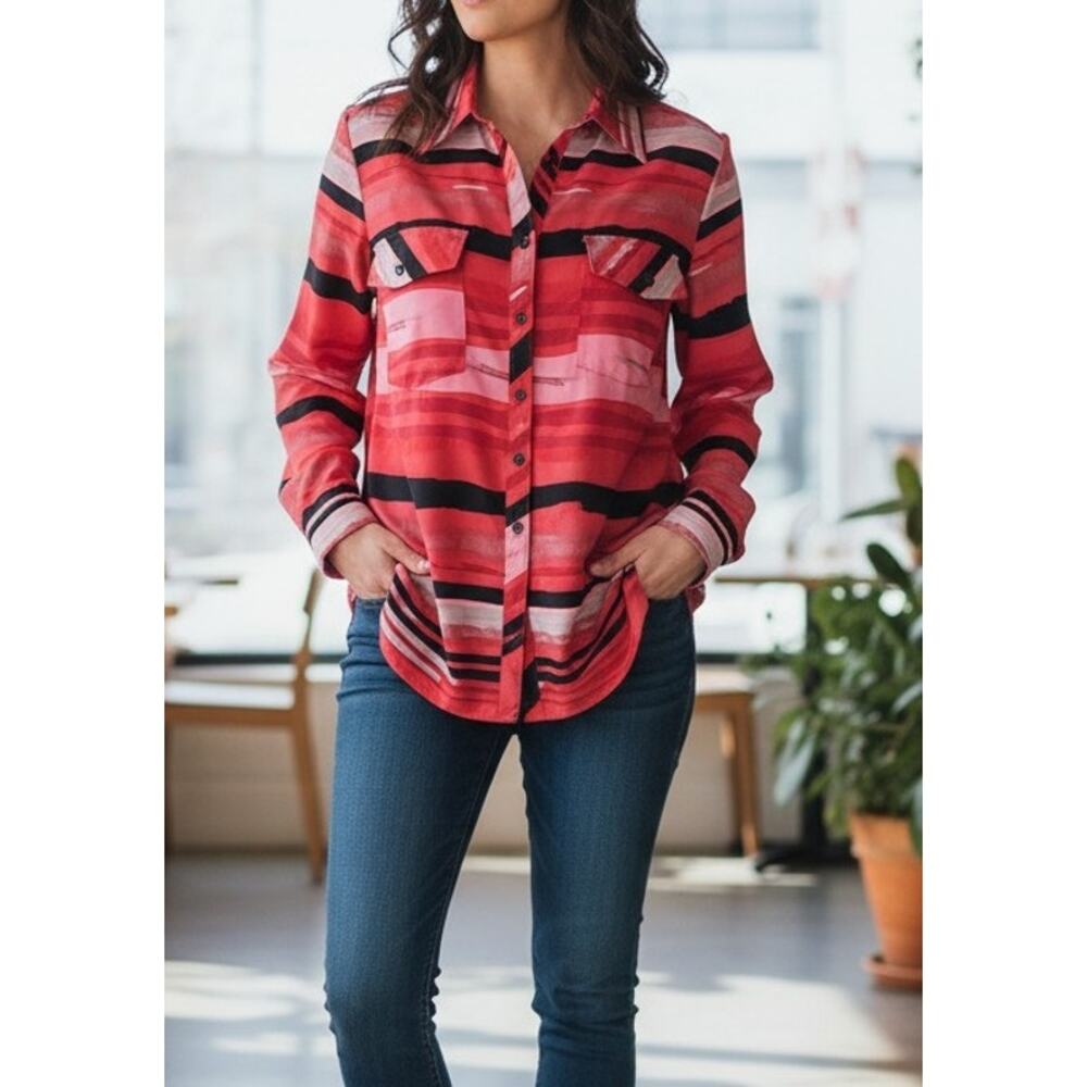 ELEMENTZ Plus Size Dressy Button Up Top | Red and Black | Size 2X or Size 18/20 - Picture 1 of 10